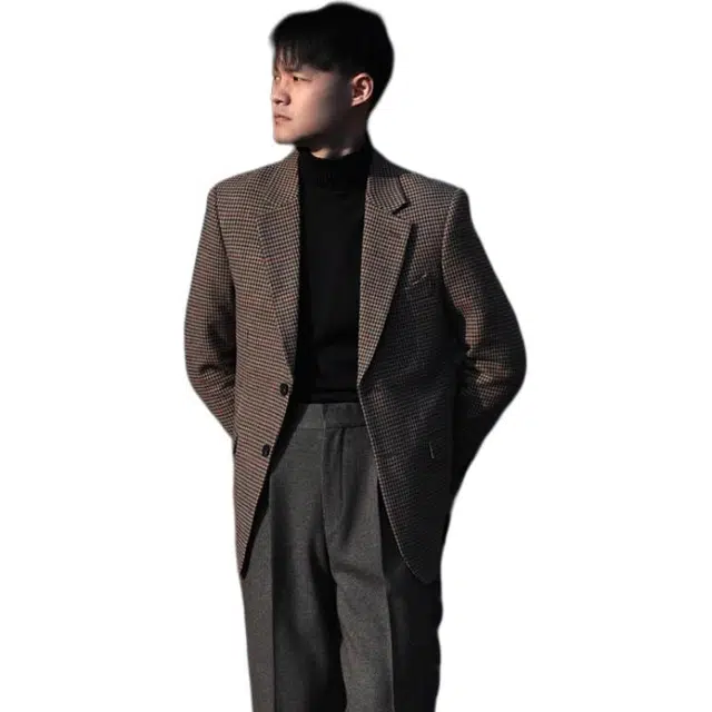 大格子与黑猫 意式复古格纹羊毛呢绅士修身西服英伦商务格子雅痞秋冬千鸟格 西装 男款
