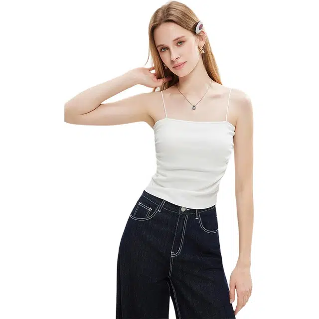 爱依服 简约纯色带胸垫设计修身百搭吊带 女款