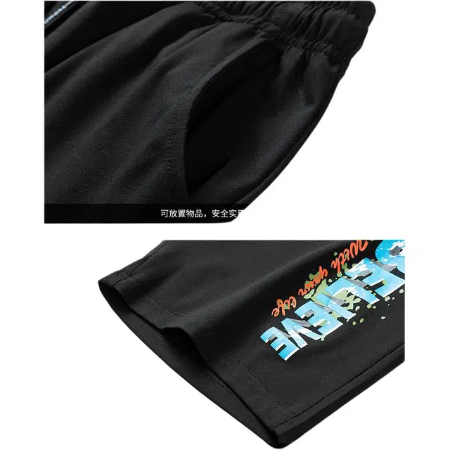 特斯型 美式简约字母印花凉感舒适透气时尚潮流宽松运动五分裤短裤 男女同款