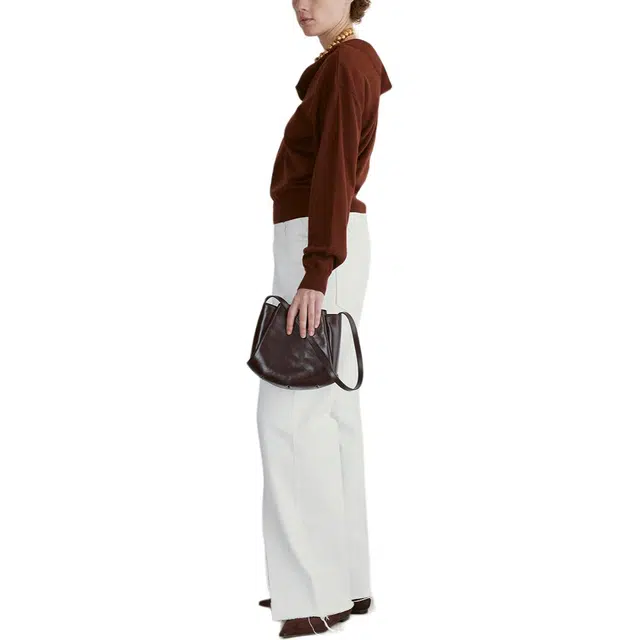 RECTO FW24 DRAPE COLLAR KNIT TOP RED BROWN