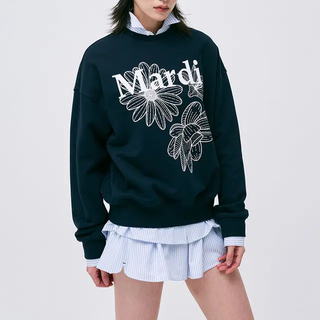 MARDI MERCREDI SS25 SWEATSHIRT TRIPLE FLOWER_NAVY WHITE