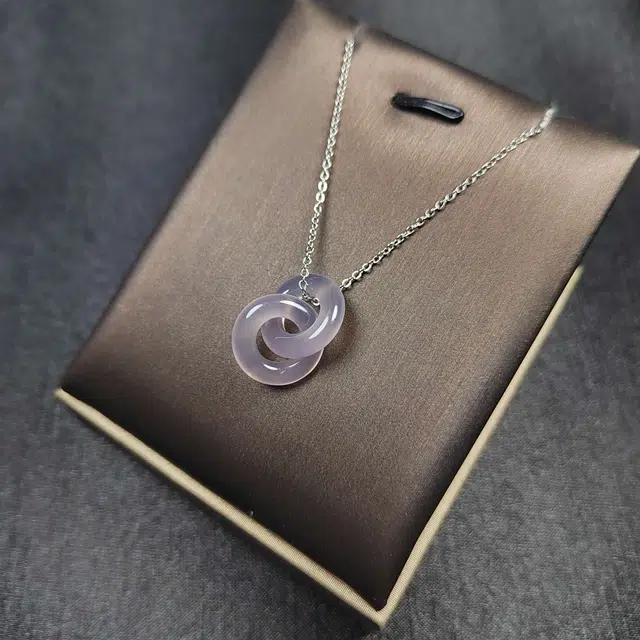 识恩 白月光环环相扣薰衣草之恋帝王紫 玉坠古风双玉环吊坠小众设计文艺范轻奢 玉髓 玉石项链 男女同款情侣款