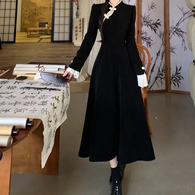 古莲菲 高级感国风新中式长袖连衣裙 女款