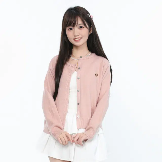御茶家 可爱小熊刺绣开衫单排扣宽松针织衫 女款 紫色