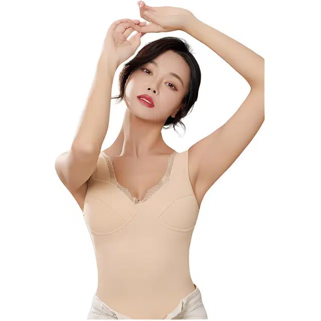 浪莎 纯色蕾丝加绒加厚保暖背心式文胸 雅肤色