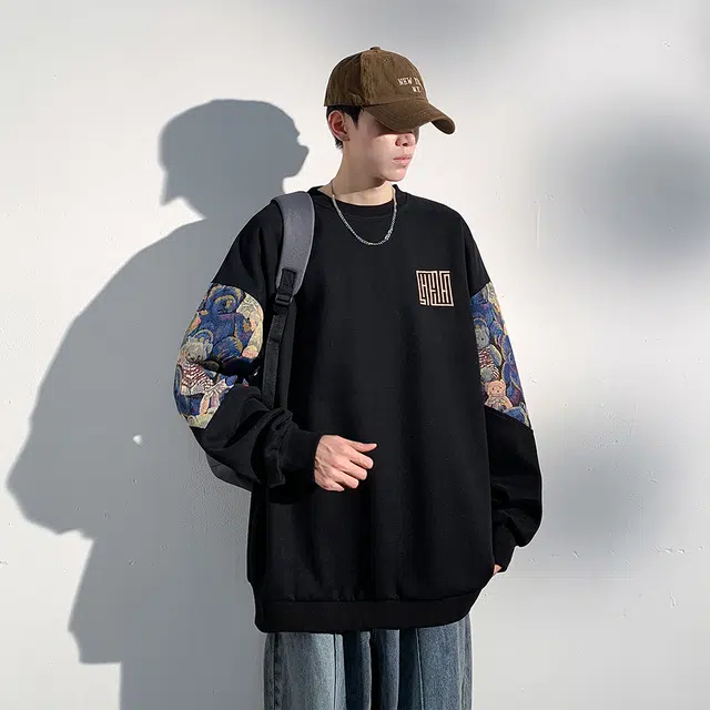 帝狼牛 美式卡通小熊字母印花早秋宽松休闲圆领套头长袖卫衣 男女同款