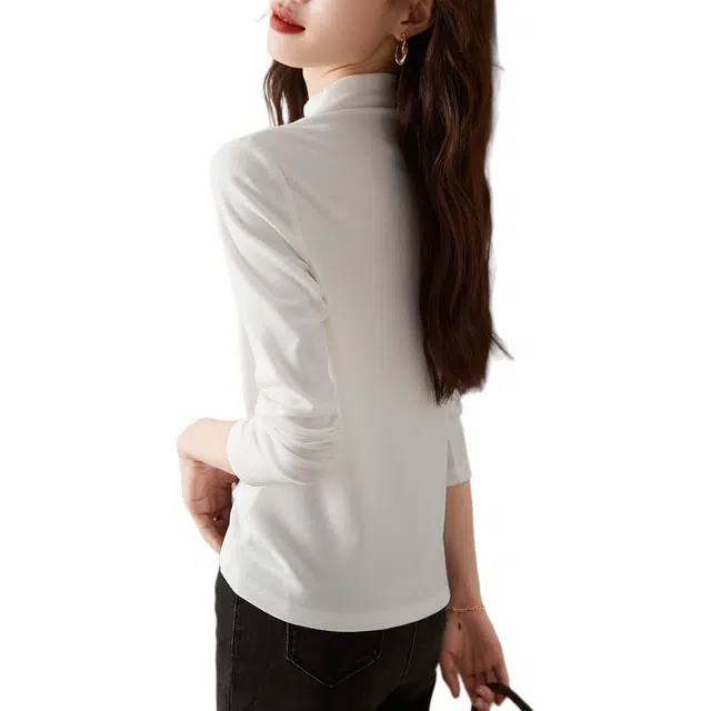 沫晗依美 纯色半高领宽松长袖针织衫 女款 白色