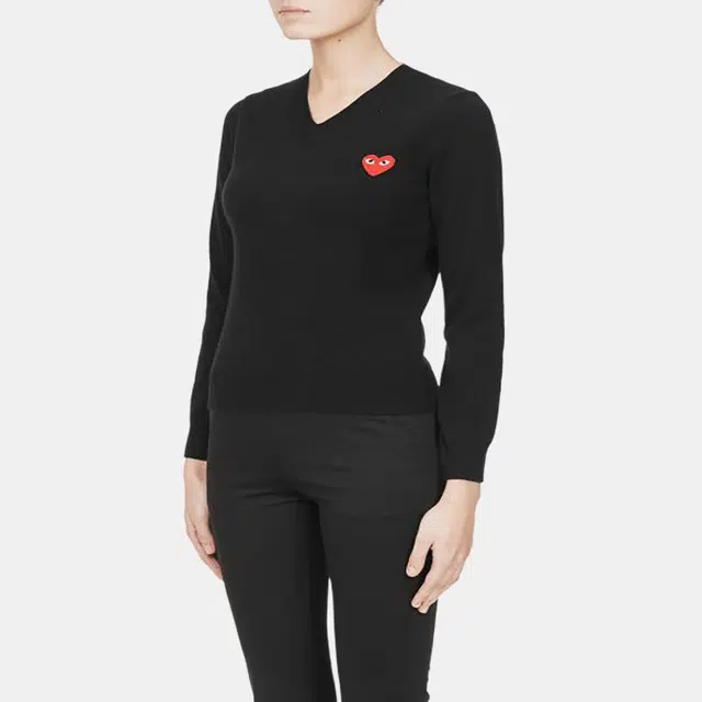 CDG Play Heart Logo Knit Sweater Black