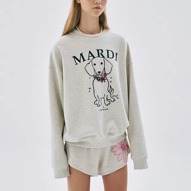 MARDI MERCREDI SS25 SWEATSHIRT SWING THE TAIL DDANJI FLOWER NECKLACE_OATMEAL PINK