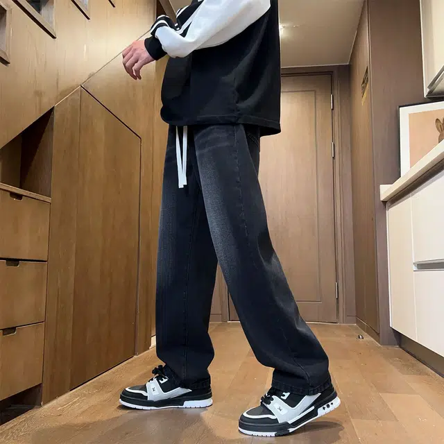 法文箱子 复古高街直筒休闲长裤怀旧水洗秋冬常规潮流百搭牛仔裤 男款