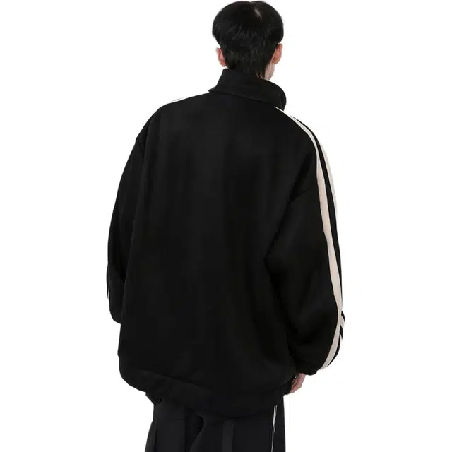 颂希尔 美式潮牌侧条纹棒球服秋冬季麂皮绒高街痞帅外套潮流宽松百搭夹克 男女同款