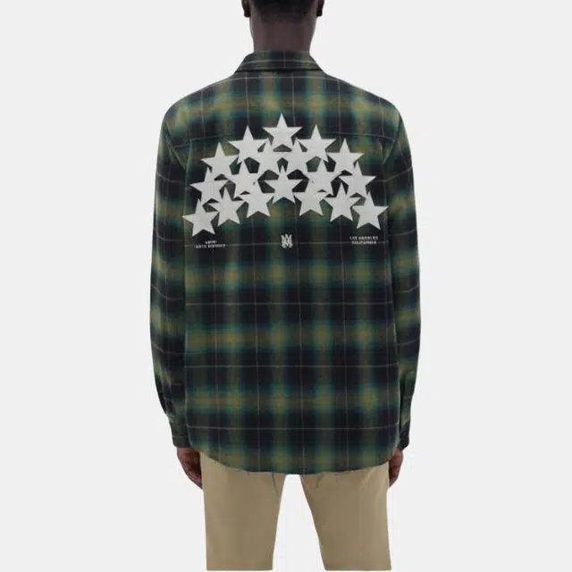 AMIRI Star Leather Flannel Shirt Green