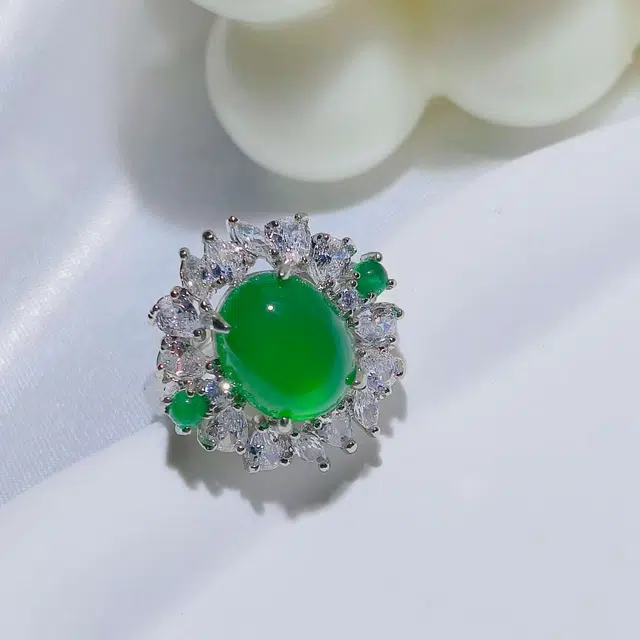 识恩 薄荷绿冰感 森系甜美通勤百搭气质时尚优雅文艺小众设计#好运 玉髓 戒指 女款