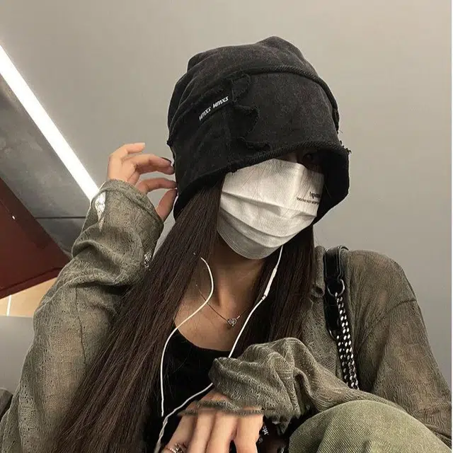 【秋冬通勤出街神器】 攸委 潮流复古水洗做旧卷边堆堆帽子女冬季针织保暖宽松大头围显脸小 涤纶 包头绒线帽冷帽月子帽 男女同款情侣款