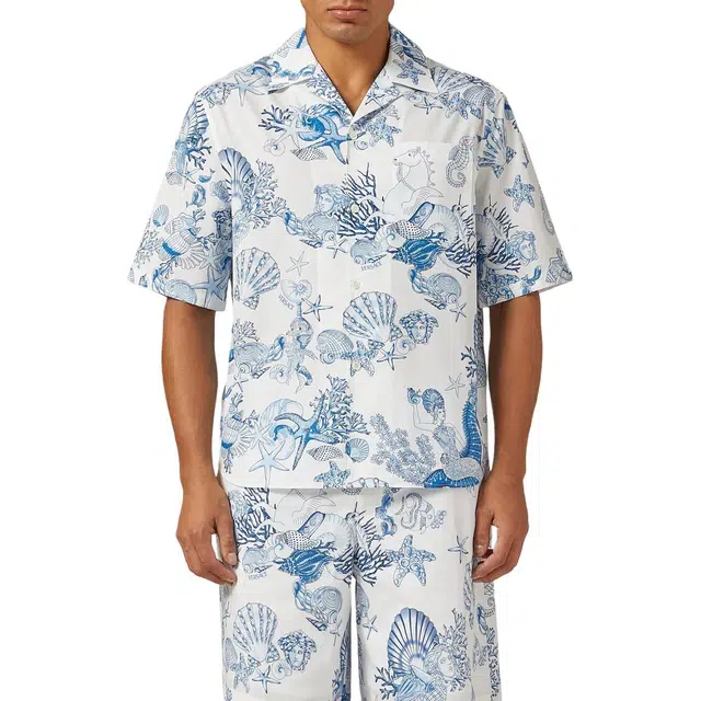 范思哲 珊瑚剧院棉质衬衫 男款 蓝白色