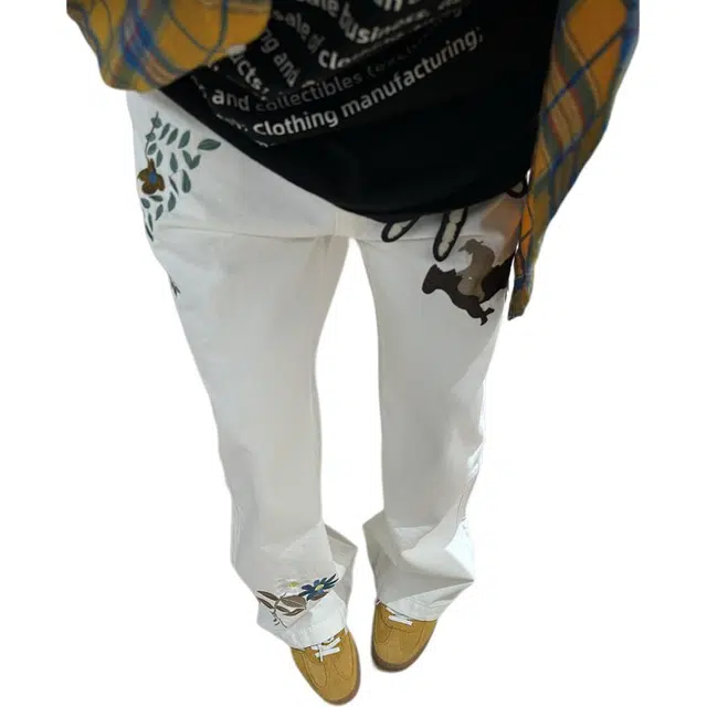 煦加 花朵刺绣纯色百搭牛仔裤 男款 白色