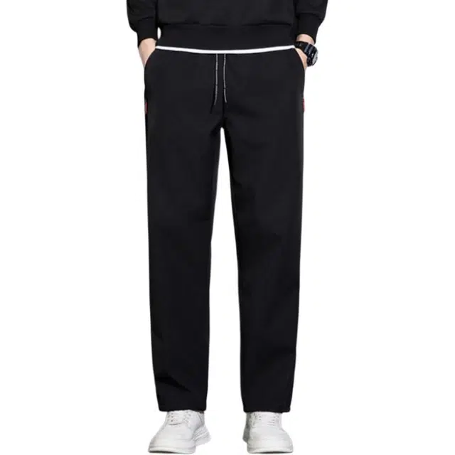 马员外 加绒运动宽松透气直筒休闲裤 男女同款