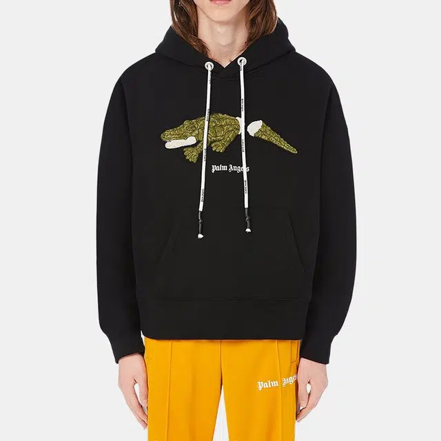 Palm Angels Crocodile Print Hoodie Black