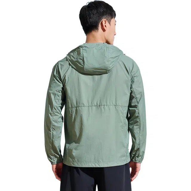探路者 纯色连帽拉链休闲防晒服 男款 灰湖绿