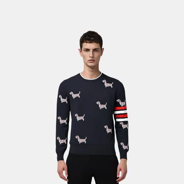 Thom Browne Merino Wool Animal Print Sweater Navy