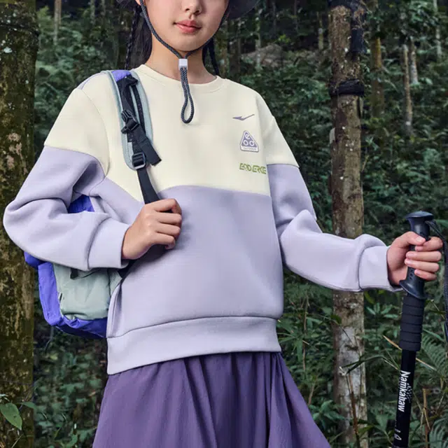 大童 鸿星尔克儿童 圆领舒适亲肤拼色长袖卫衣 藕荷紫