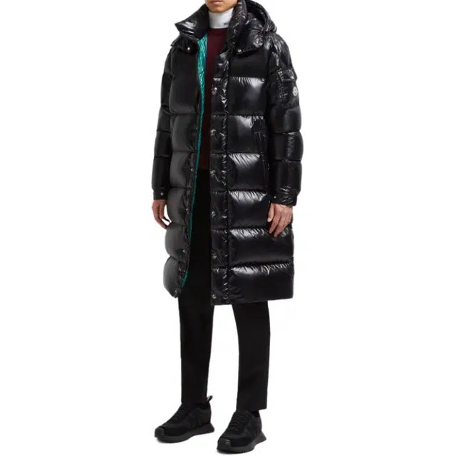 Moncler Hanoverian Hooded Square-Quilted Long Down Jacket