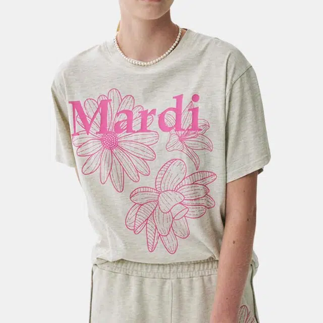 MARDI MERCREDI TSHIRT TRIPLE FLOWER_OATMEAL PINK SS25T