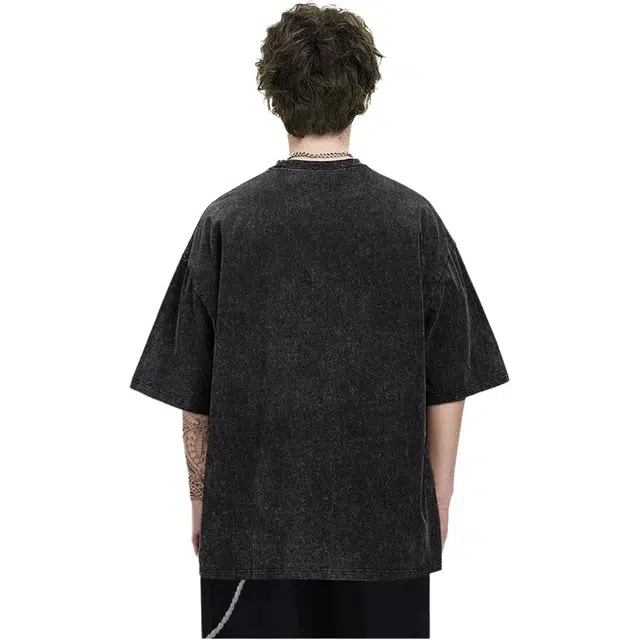 大白鲨 欧美高街复古摇滚风印花重磅水洗做旧长袖潮牌男帽衫卫衣 男款