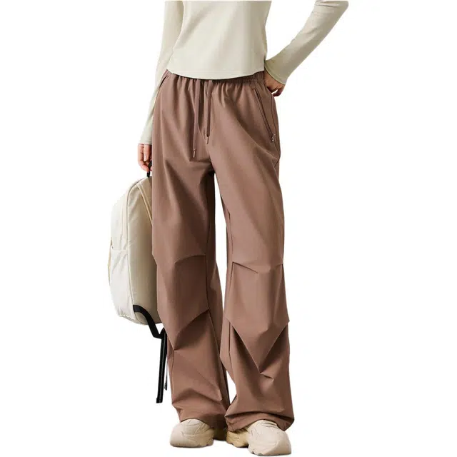 超级安踏 运动生活系列 简约纯色直筒系带宽松休闲裤 女款 松铝棕