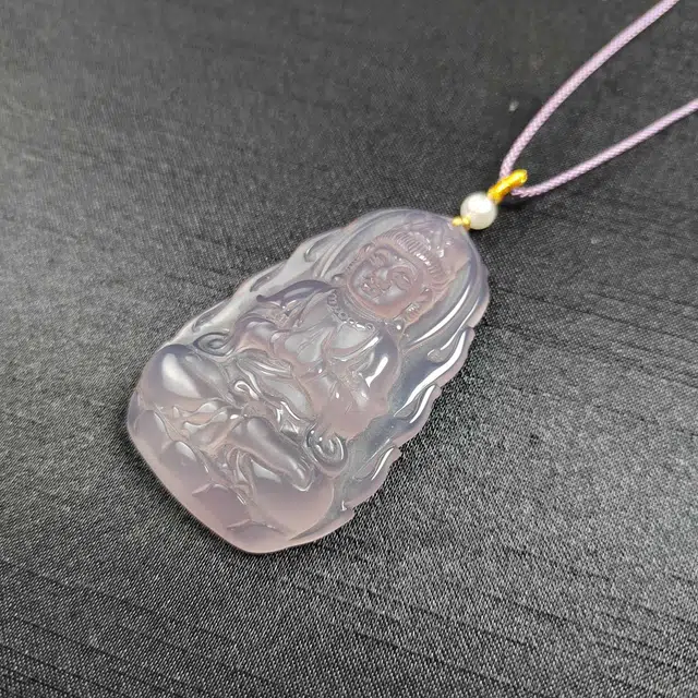 赐帛 新中式帝王紫高冰玉髓玛瑙观音菩萨挂件精致简约时尚温润冰透转运平安 玉髓 玉石项链 男女同款情侣款