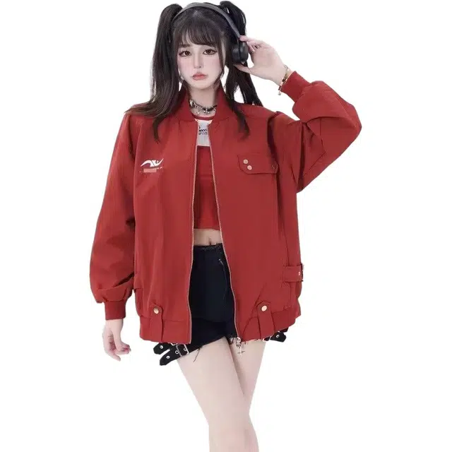 洞洞拐 美式复古飞行员宽松潮牌痞帅工装情侣夹克外套 男女同款