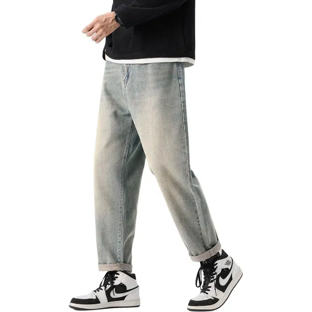 帝狼牛 美式复古纯色基础款百搭通勤直筒休闲牛仔裤 男女同款