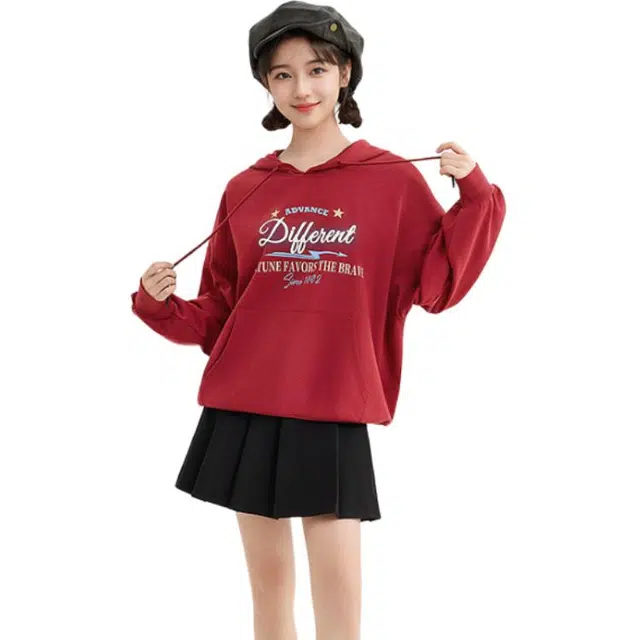 三福 美式学院风连帽宽松卫衣 男女同款