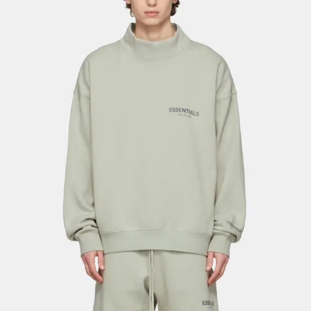 Fear of God Essentials FW21 Mock Neck Sweatshirt GreenConcrete Logo