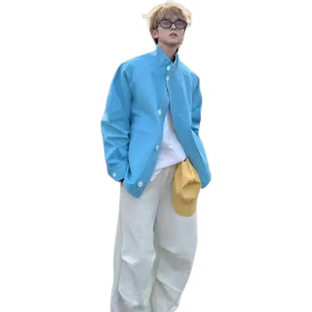 煦加 美式复古宽松防风立领夹克外套 男款 蓝色