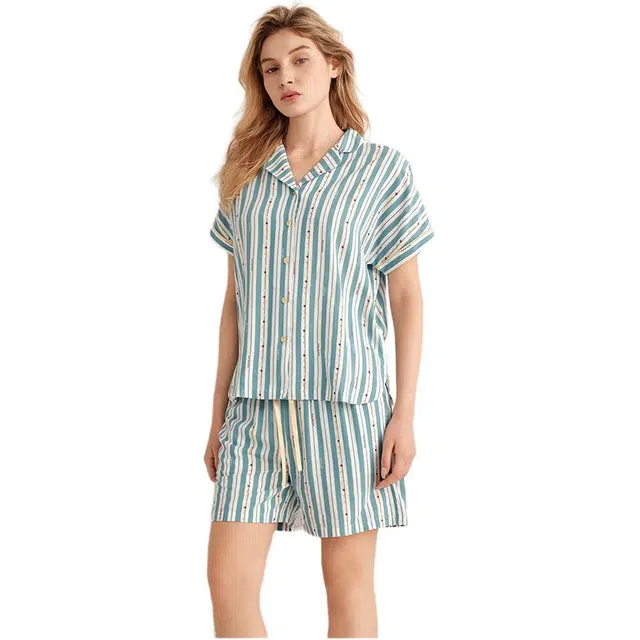 舒雅 简约舒适亲肤家居服睡衣套装 女款 蓝绿