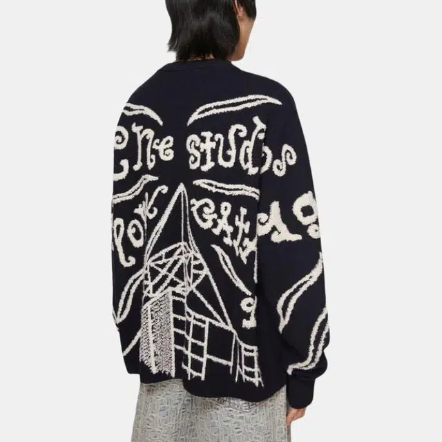 Acne Studios Crew Neck Printed Knit Sweater Black