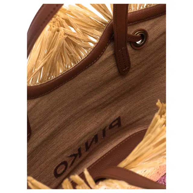 PINKO Pagoda Logo Woven Tote Small Beige