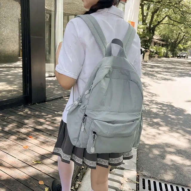 醇龙 日系百搭休闲 尼龙布 双肩包 男女同款情侣款 黑/蓝/米白