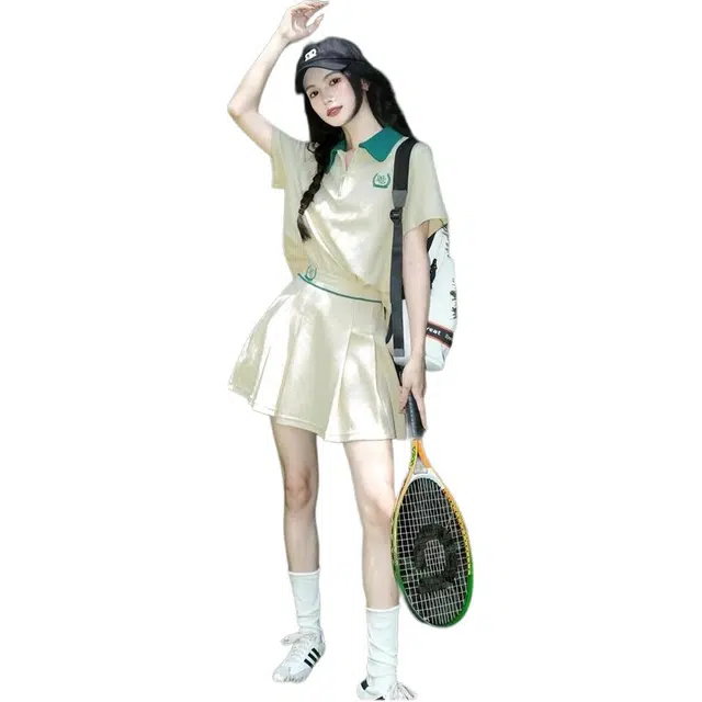 水中花 夏装简约时尚网球服休闲时尚运动短裙裙装套装 女款