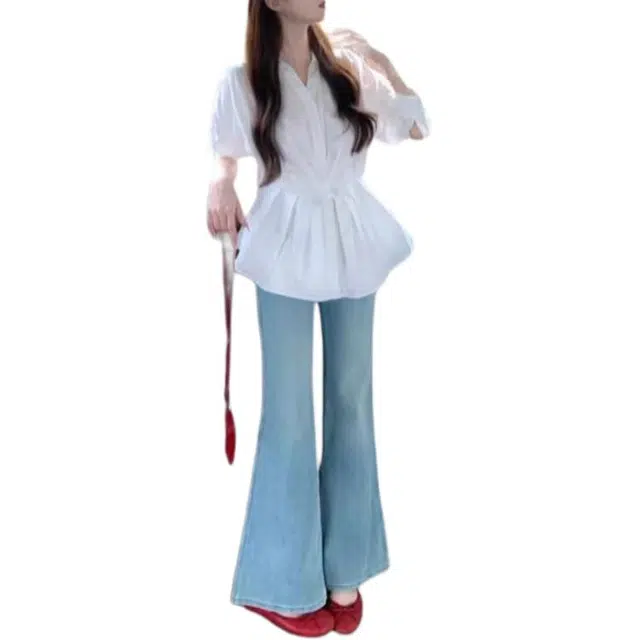 木清清 时尚百搭简约休闲长袖衬衫 女款 白色