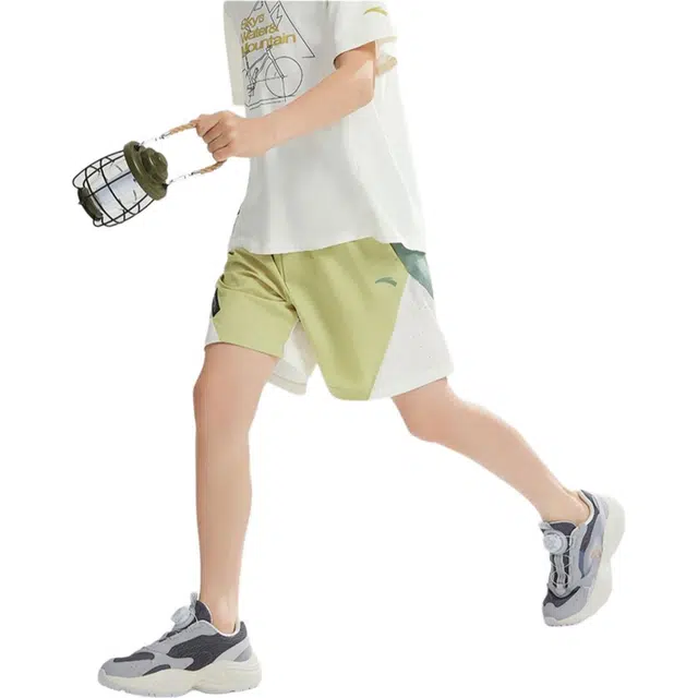 青少年 安踏儿童 拼色字母中腰直筒薄款五分短裤 金碧黄