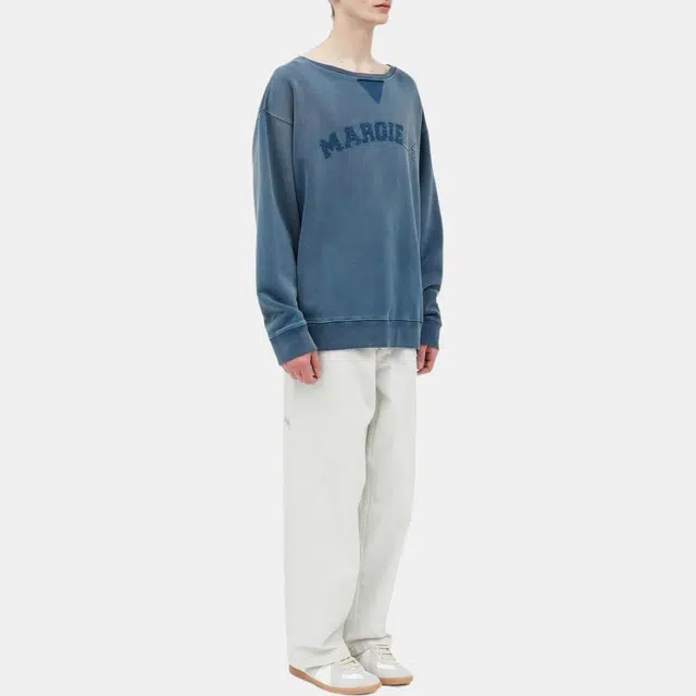Maison Margiela Logo Embroidered Crewneck Sweatshirt Blue