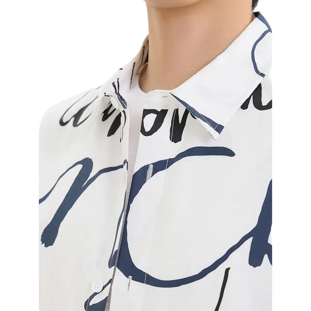 三福 字母印花短款时尚短袖翻领衬衫 男款