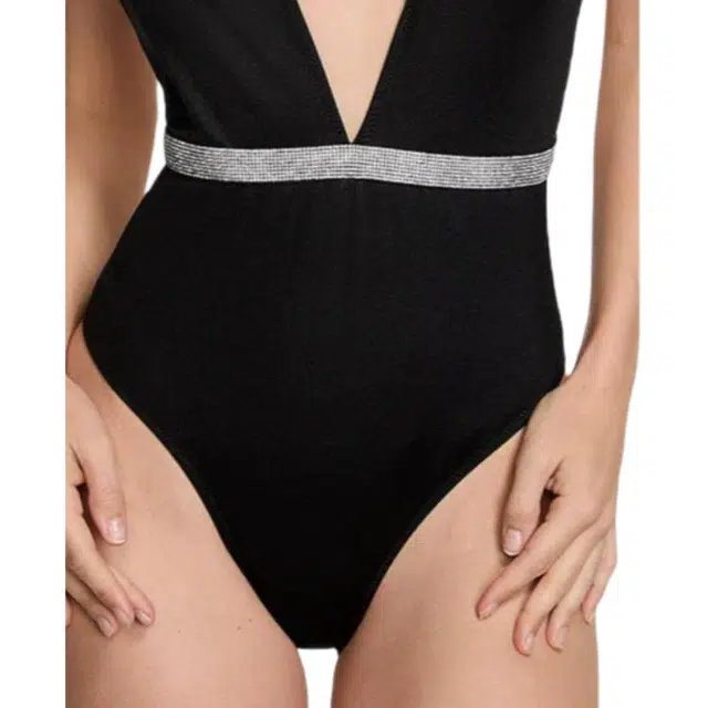 Victoria's Secret Shine Plunge One-Piece Swimsuit Black
