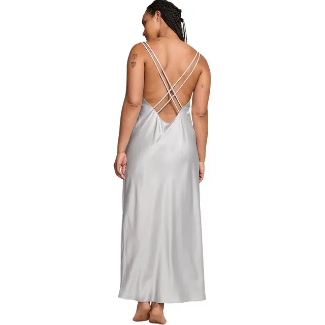 Victoria's Secret Twinkle Strap Satin Long Slip DressSILVER PEARL V