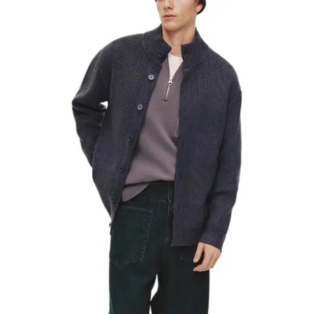 森马 时尚百搭简约休闲日常通勤柔软亲肤慵懒高领开衫外套宽松毛衣 男款