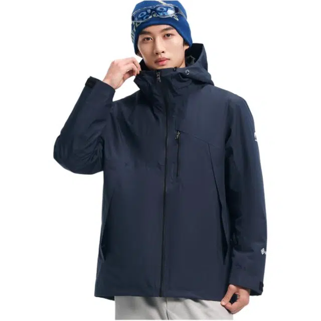 探路者  休闲舒适三合一  防水防风保暖冲锋衣 男款 蓝岩黑