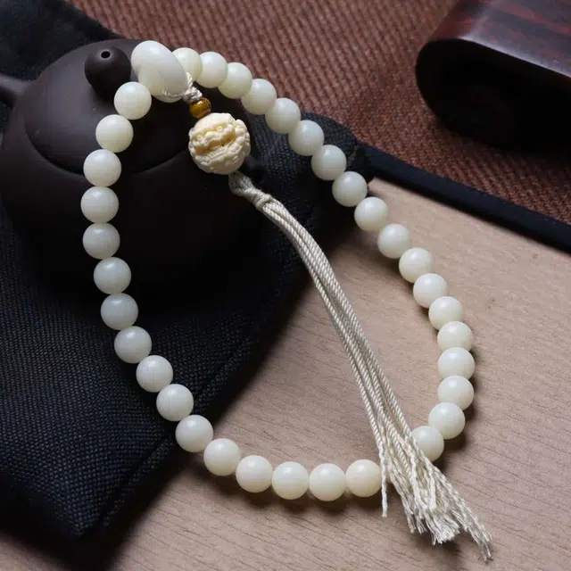 爵倾 圆珠搭配跑环、象牙果抱球貔貅#好运 白玉菩提 珠串 男女同款情侣款