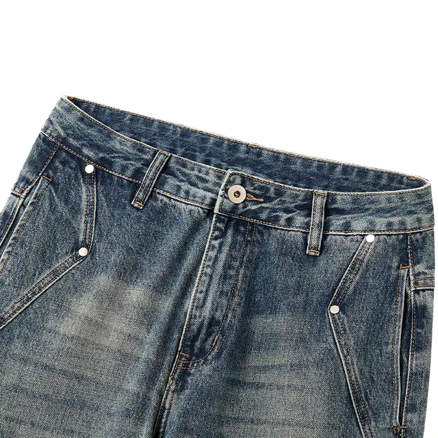 希越 美式复古水洗做旧潮牌宽松直筒阔腿垂感拖地长牛仔裤 男款